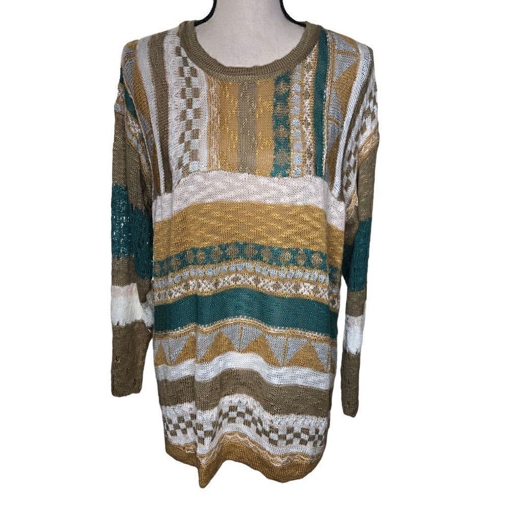 NEW ANDTHEWHY Cream, Gold, Green and Tan  Normcore, Grandpacore Sweater